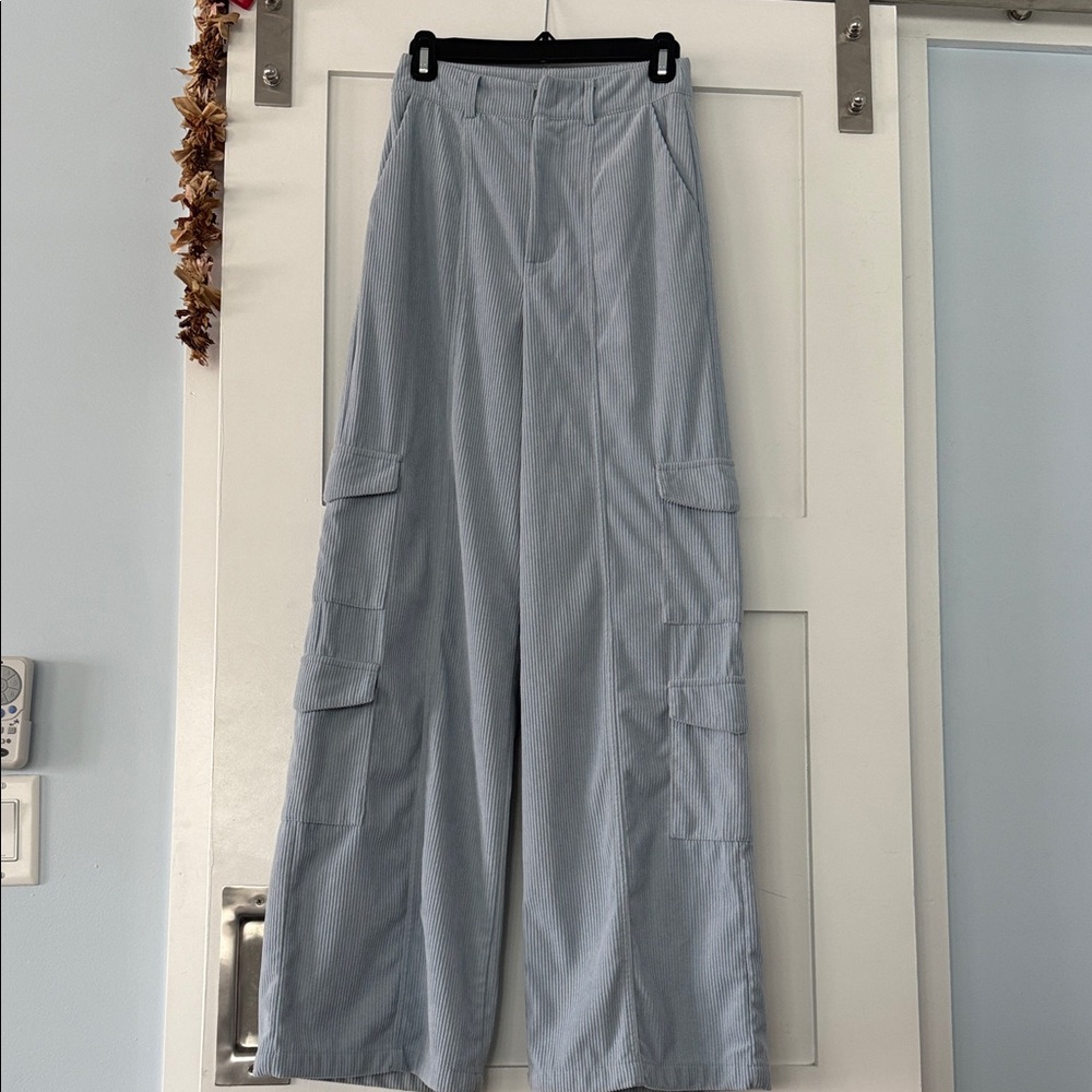 Princess Polly Light Blue Wide-Leg Cargo Trousers
